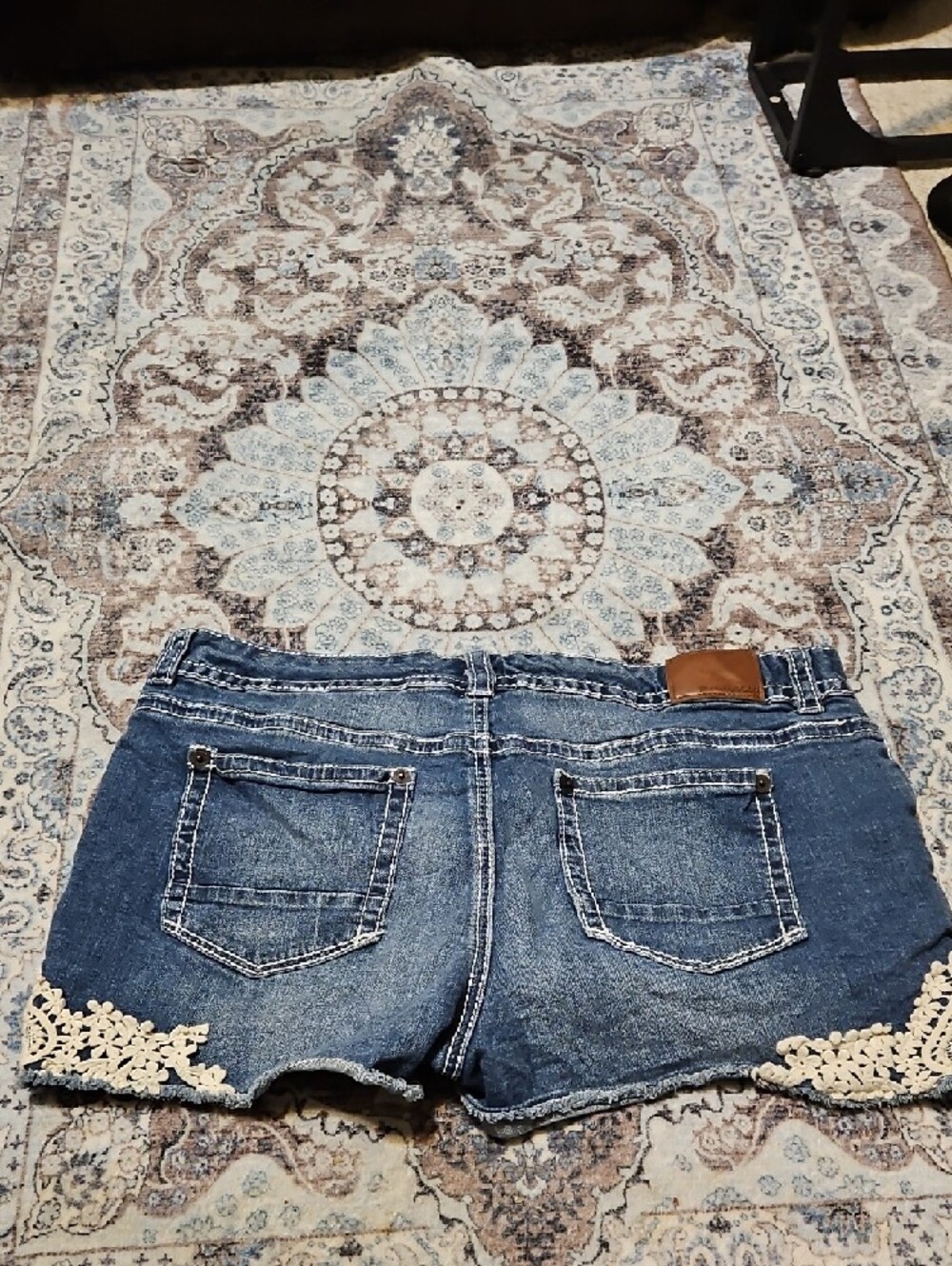 Maurices Blue Denim Jean Shorts with Cream Lace Trim - Picture 3 of 6